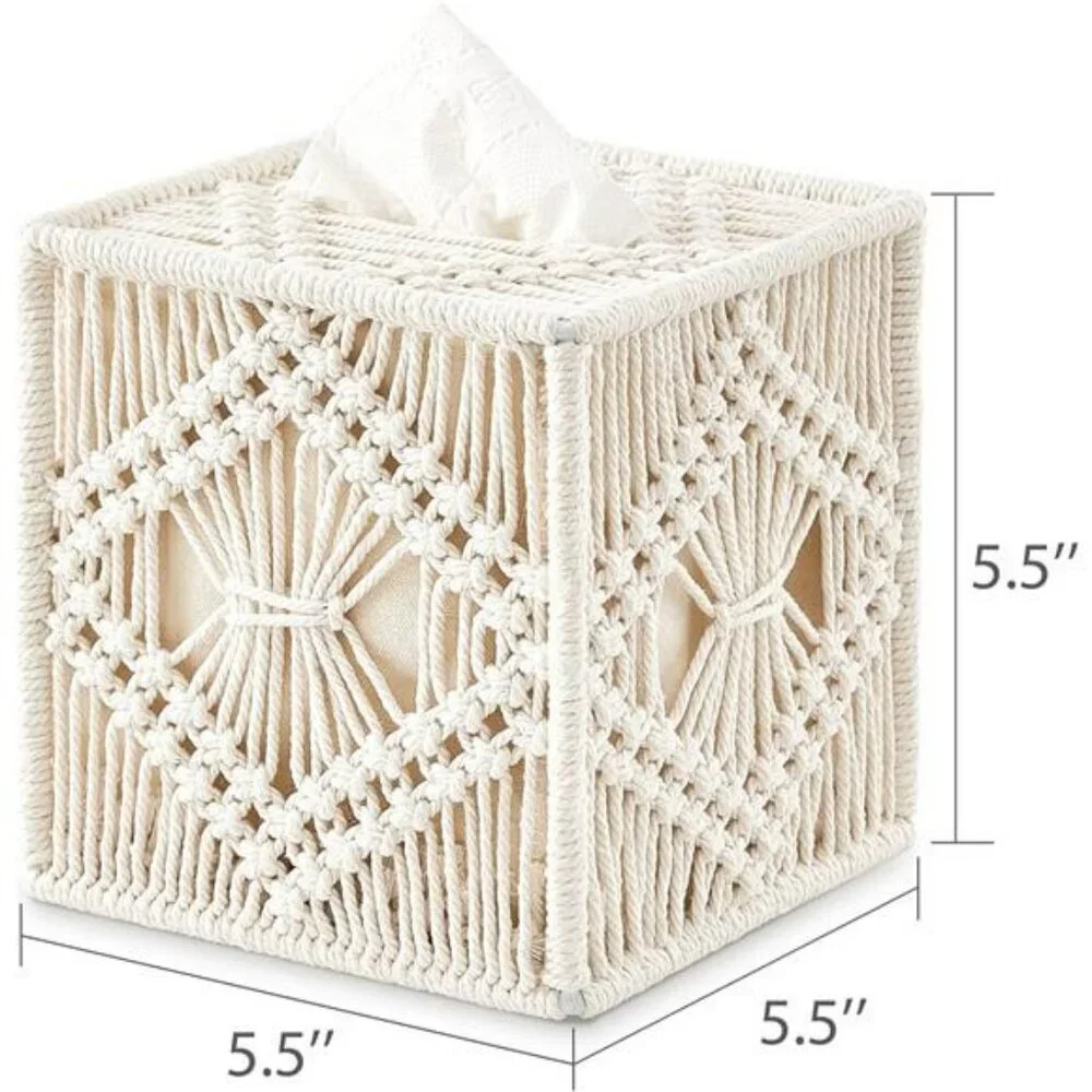 Macrame tissue box cover square woven boho tissue holder bathroom bedroom decor
